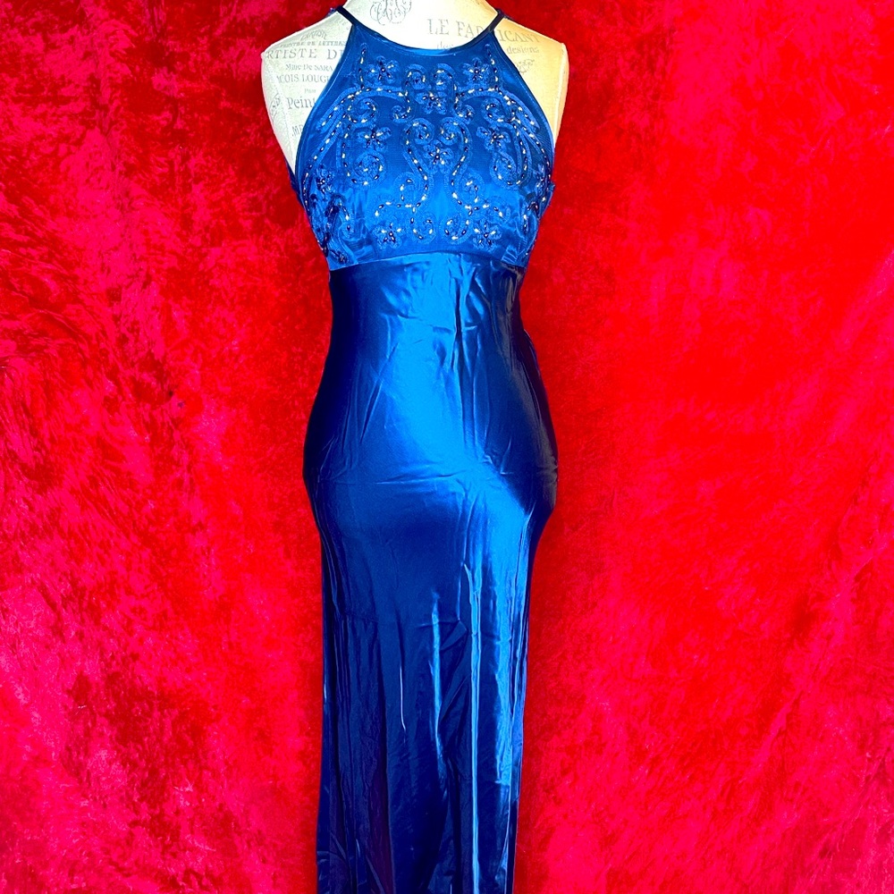 Vintage zum zum blue embroidered brocade blue gown